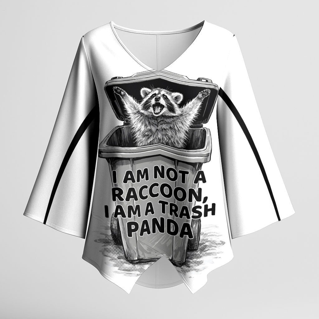 Raccoon I Am Not A Raccoon I Am A Trash Panda Kimono Sleeve Blouse Funny Animal Meme Grayscale Sketch Illustration