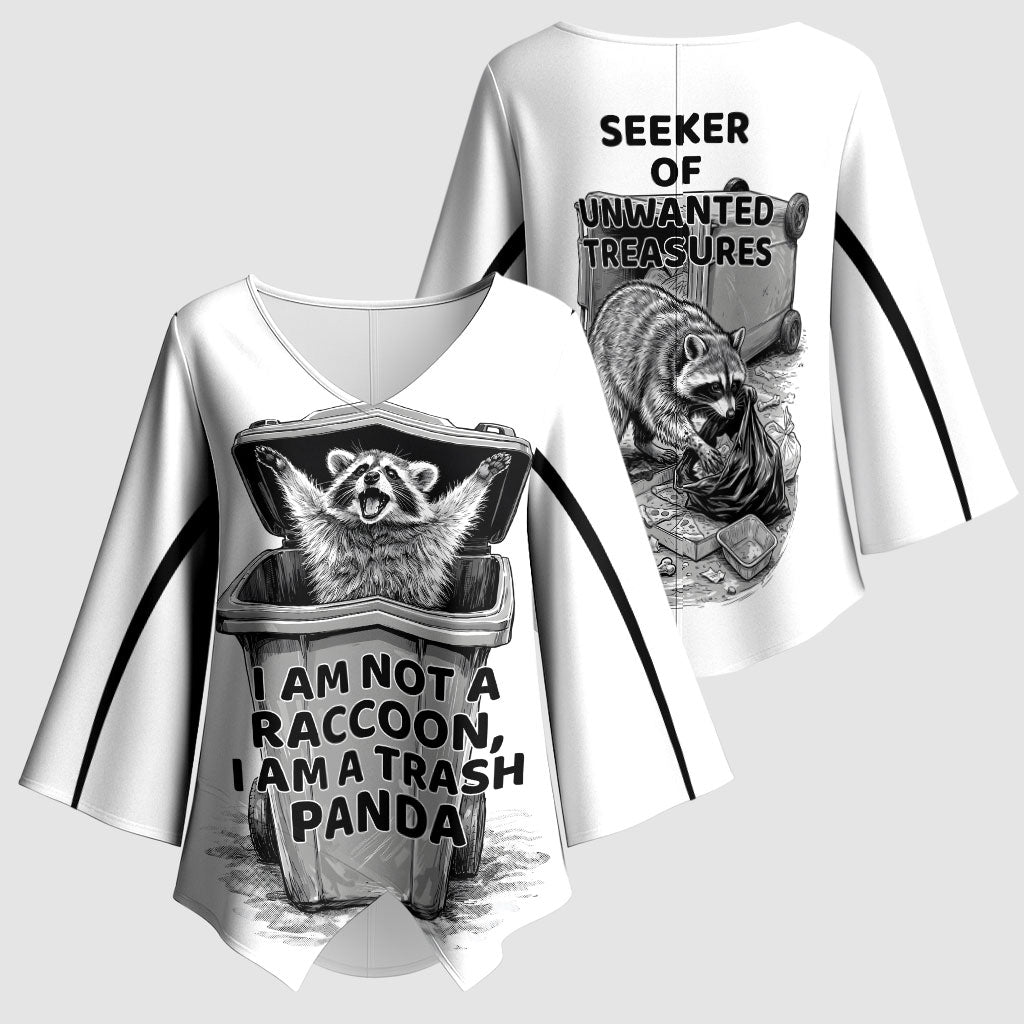 Raccoon I Am Not A Raccoon I Am A Trash Panda Kimono Sleeve Blouse Funny Animal Meme Grayscale Sketch Illustration