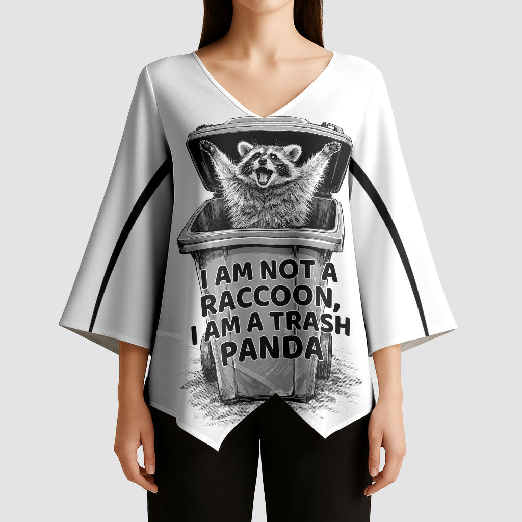 Raccoon I Am Not A Raccoon I Am A Trash Panda Kimono Sleeve Blouse Funny Animal Meme Grayscale Sketch Illustration