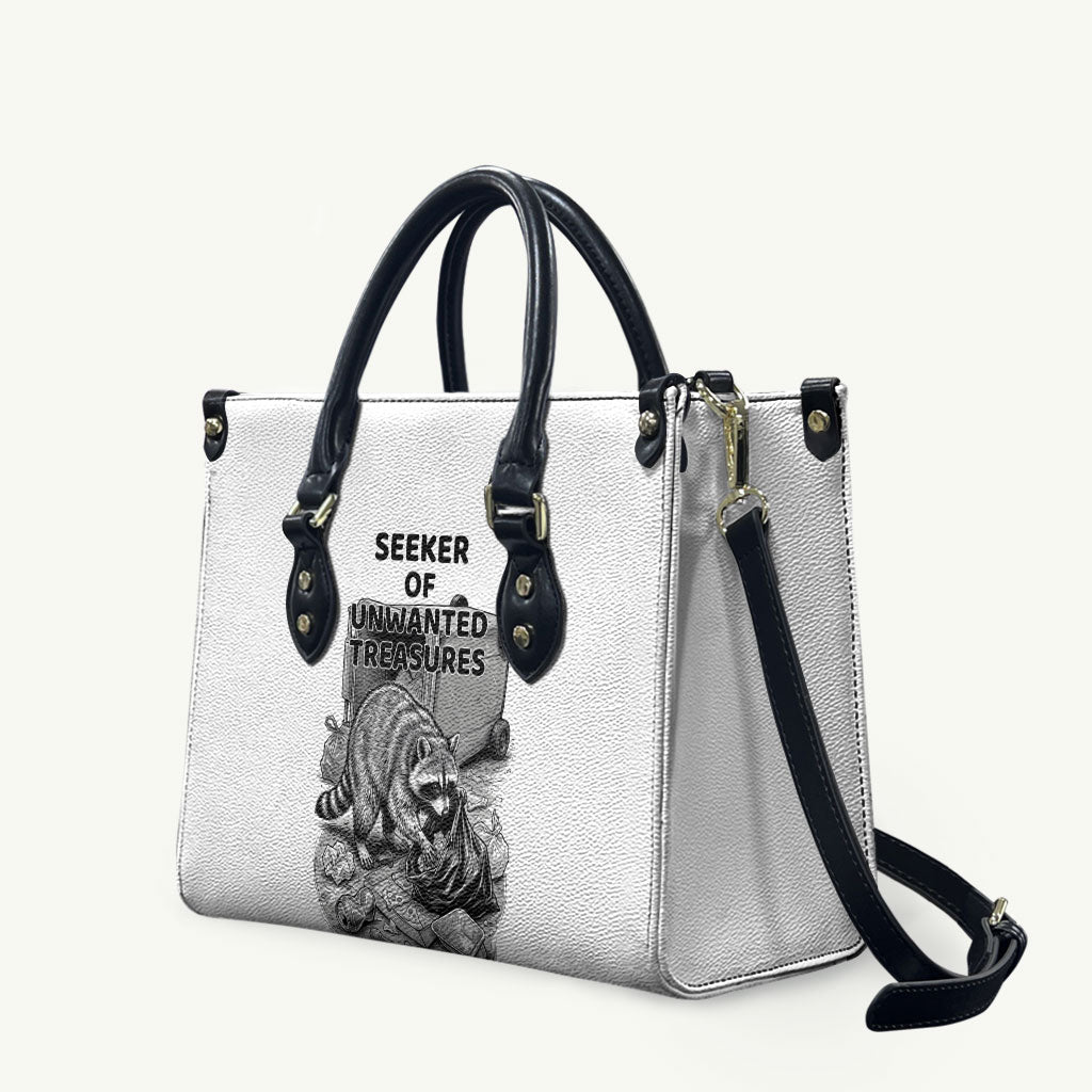 Raccoon I Am Not A Raccoon I Am A Trash Panda Leather Bag Funny Animal Meme Grayscale Sketch Illustration