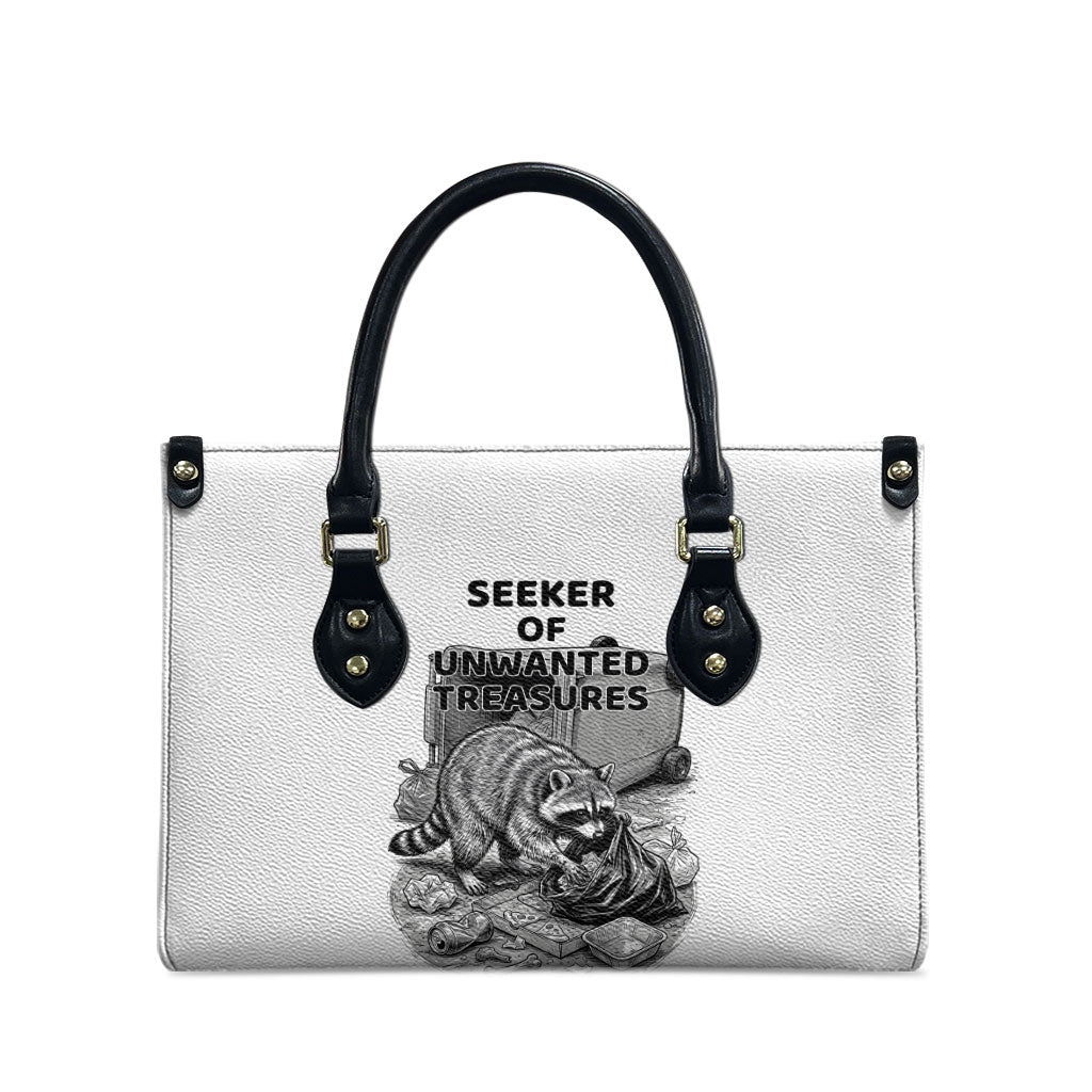 Raccoon I Am Not A Raccoon I Am A Trash Panda Leather Bag Funny Animal Meme Grayscale Sketch Illustration
