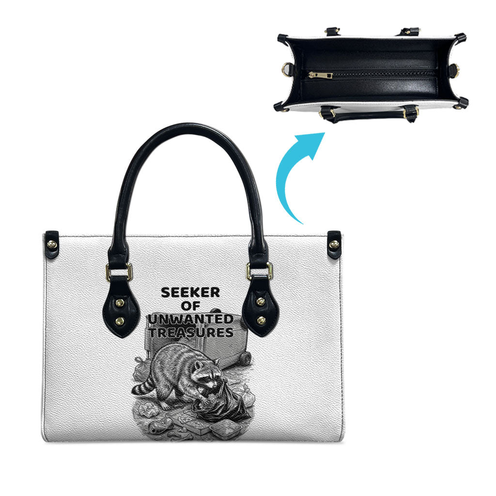 Raccoon I Am Not A Raccoon I Am A Trash Panda Leather Bag Funny Animal Meme Grayscale Sketch Illustration