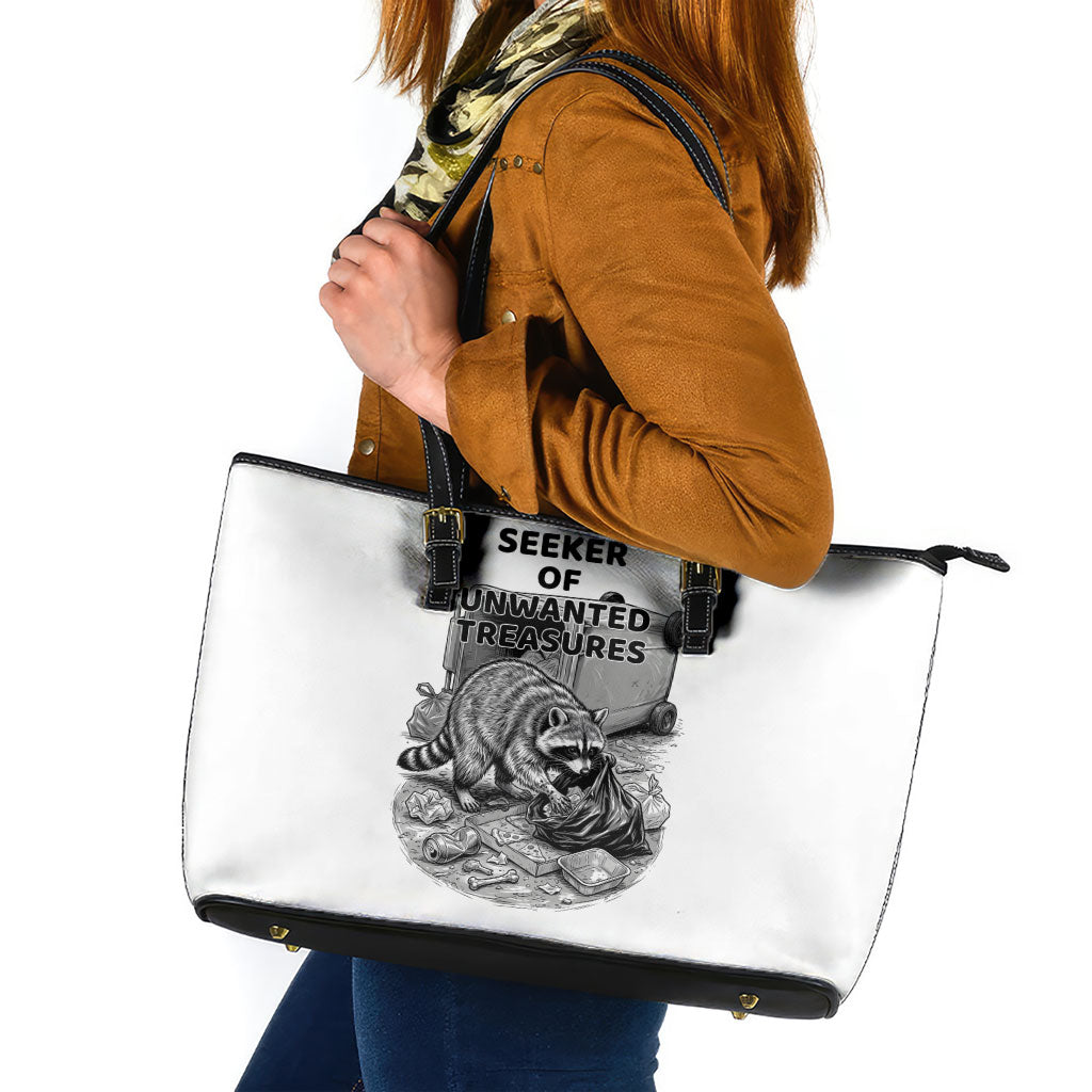 Raccoon I Am Not A Raccoon I Am A Trash Panda Leather Tote Bag Funny Animal Meme Grayscale Sketch Illustration