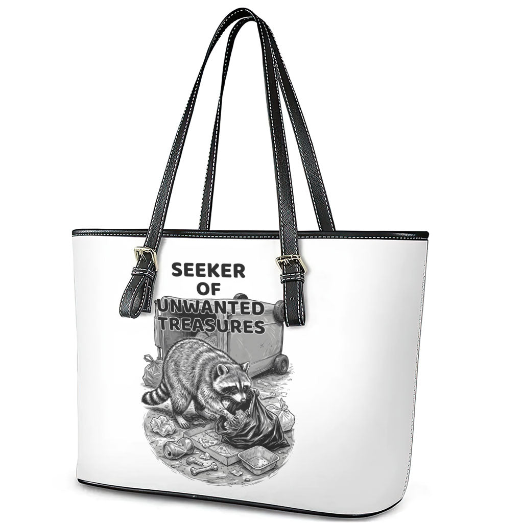Raccoon I Am Not A Raccoon I Am A Trash Panda Leather Tote Bag Funny Animal Meme Grayscale Sketch Illustration