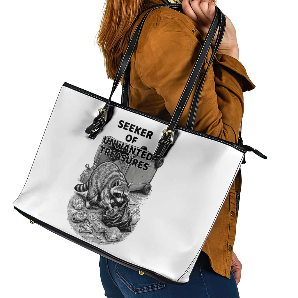 Raccoon I Am Not A Raccoon I Am A Trash Panda Leather Tote Bag Funny Animal Meme Grayscale Sketch Illustration