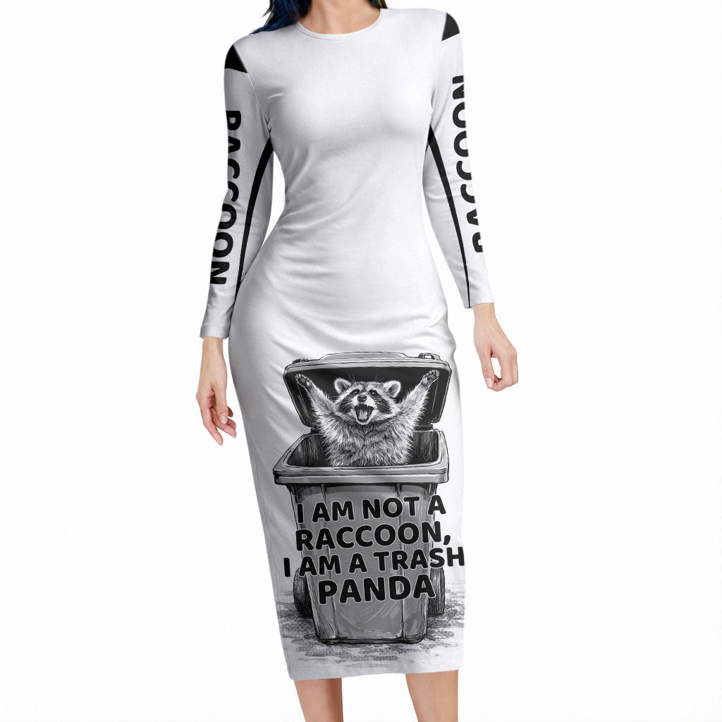 Raccoon I Am Not A Raccoon I Am A Trash Panda Long Sleeve Bodycon Dress Funny Animal Meme Grayscale Sketch Illustration