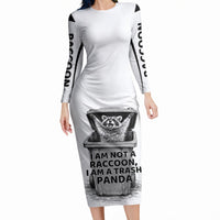 Raccoon I Am Not A Raccoon I Am A Trash Panda Long Sleeve Bodycon Dress Funny Animal Meme Grayscale Sketch Illustration
