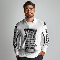 Raccoon I Am Not A Raccoon I Am A Trash Panda Long Sleeve Polo Shirt Funny Animal Meme Grayscale Sketch Illustration