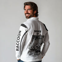 Raccoon I Am Not A Raccoon I Am A Trash Panda Long Sleeve Polo Shirt Funny Animal Meme Grayscale Sketch Illustration