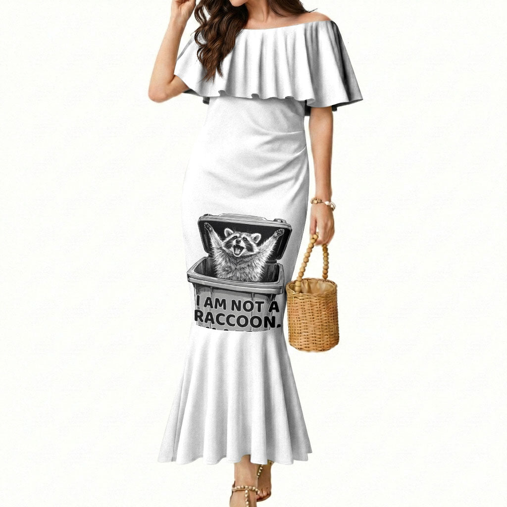Raccoon I Am Not A Raccoon I Am A Trash Panda Mermaid Dress Funny Animal Meme Grayscale Sketch Illustration