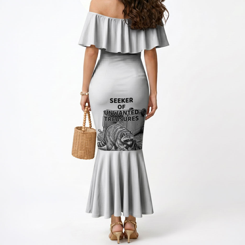 Raccoon I Am Not A Raccoon I Am A Trash Panda Mermaid Dress Funny Animal Meme Grayscale Sketch Illustration