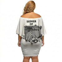 Raccoon I Am Not A Raccoon I Am A Trash Panda Off Shoulder Short Dress Funny Animal Meme Grayscale Sketch Illustration