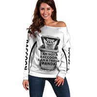 Raccoon I Am Not A Raccoon I Am A Trash Panda Off Shoulder Sweater Funny Animal Meme Grayscale Sketch Illustration