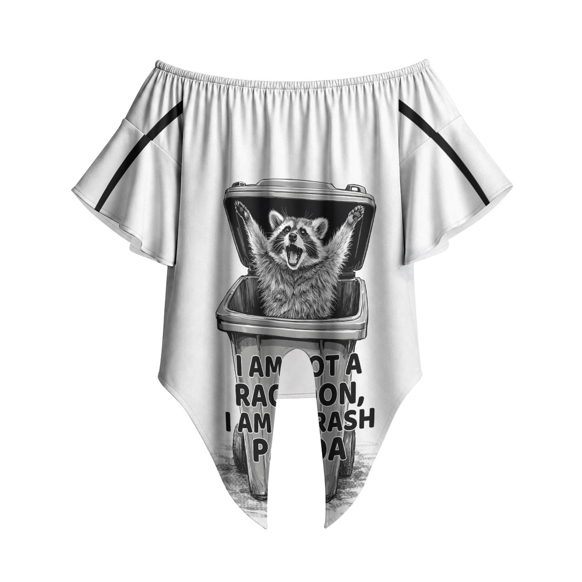 Raccoon I Am Not A Raccoon I Am A Trash Panda Off Shoulder Wrap Waist Top Funny Animal Meme Grayscale Sketch Illustration