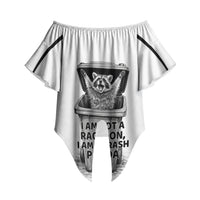 Raccoon I Am Not A Raccoon I Am A Trash Panda Off Shoulder Wrap Waist Top Funny Animal Meme Grayscale Sketch Illustration