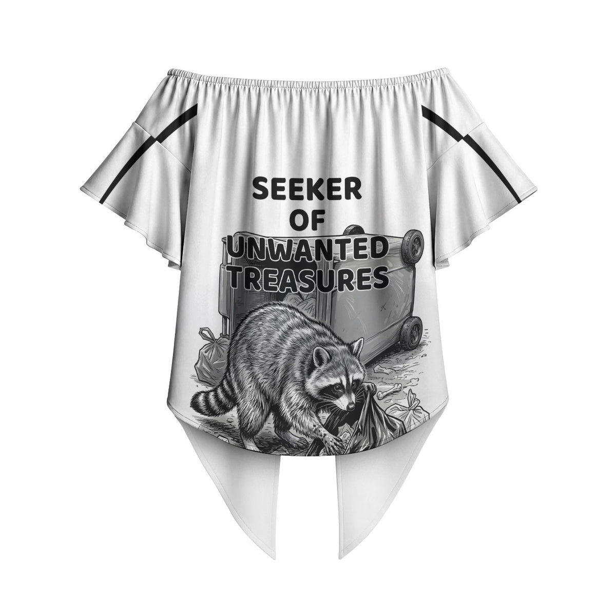 Raccoon I Am Not A Raccoon I Am A Trash Panda Off Shoulder Wrap Waist Top Funny Animal Meme Grayscale Sketch Illustration