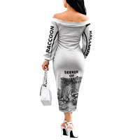 Raccoon I Am Not A Raccoon I Am A Trash Panda Off The Shoulder Long Sleeve Dress Funny Animal Meme Grayscale Sketch Illustration