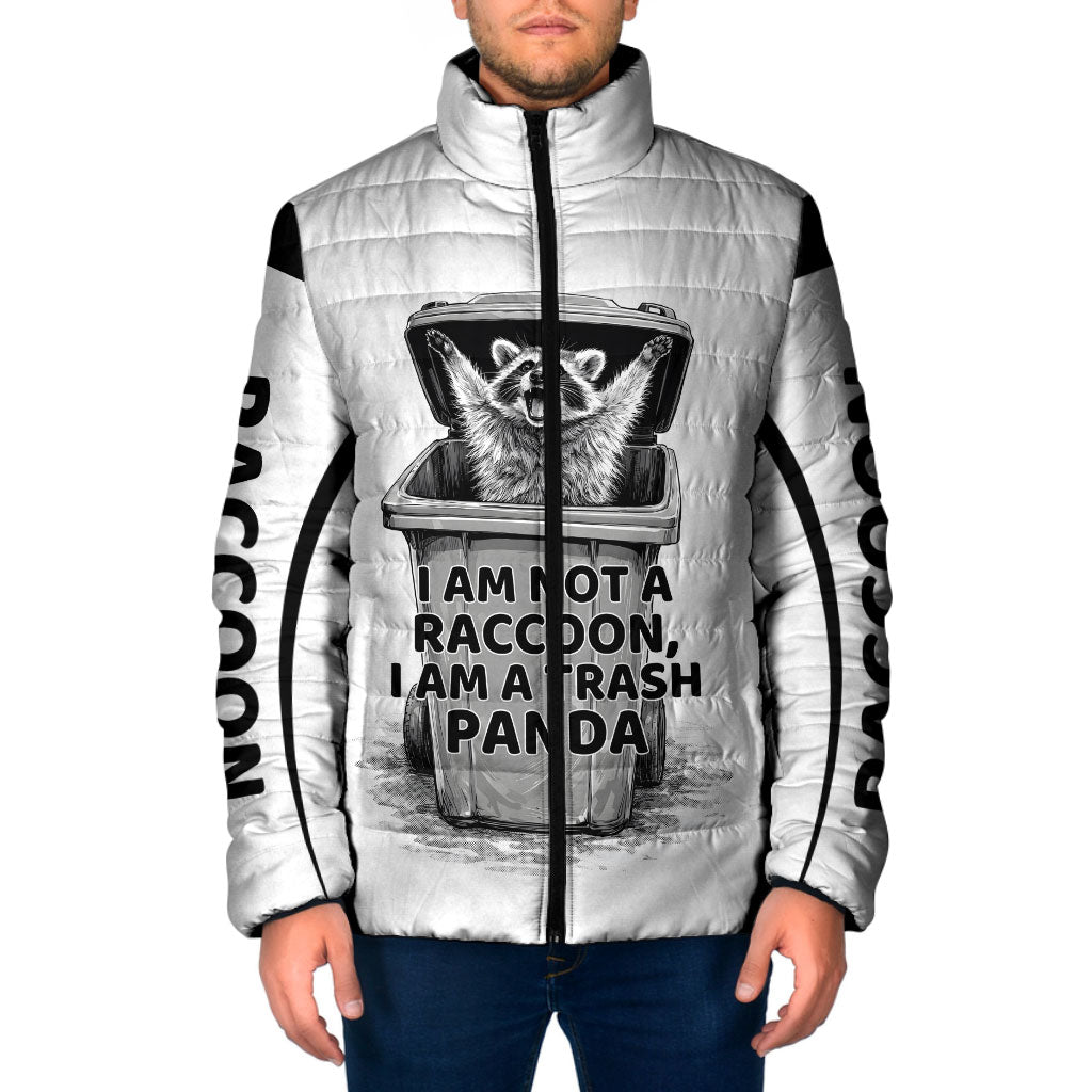 Raccoon I Am Not A Raccoon I Am A Trash Panda Padded Jacket Funny Animal Meme Grayscale Sketch Illustration