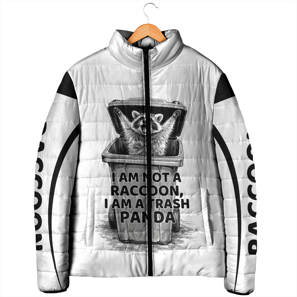 Raccoon I Am Not A Raccoon I Am A Trash Panda Padded Jacket Funny Animal Meme Grayscale Sketch Illustration