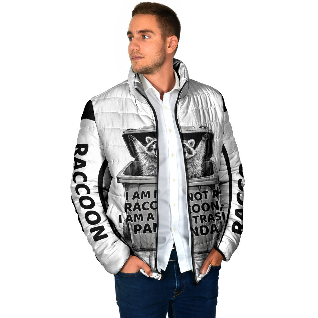 Raccoon I Am Not A Raccoon I Am A Trash Panda Padded Jacket Funny Animal Meme Grayscale Sketch Illustration