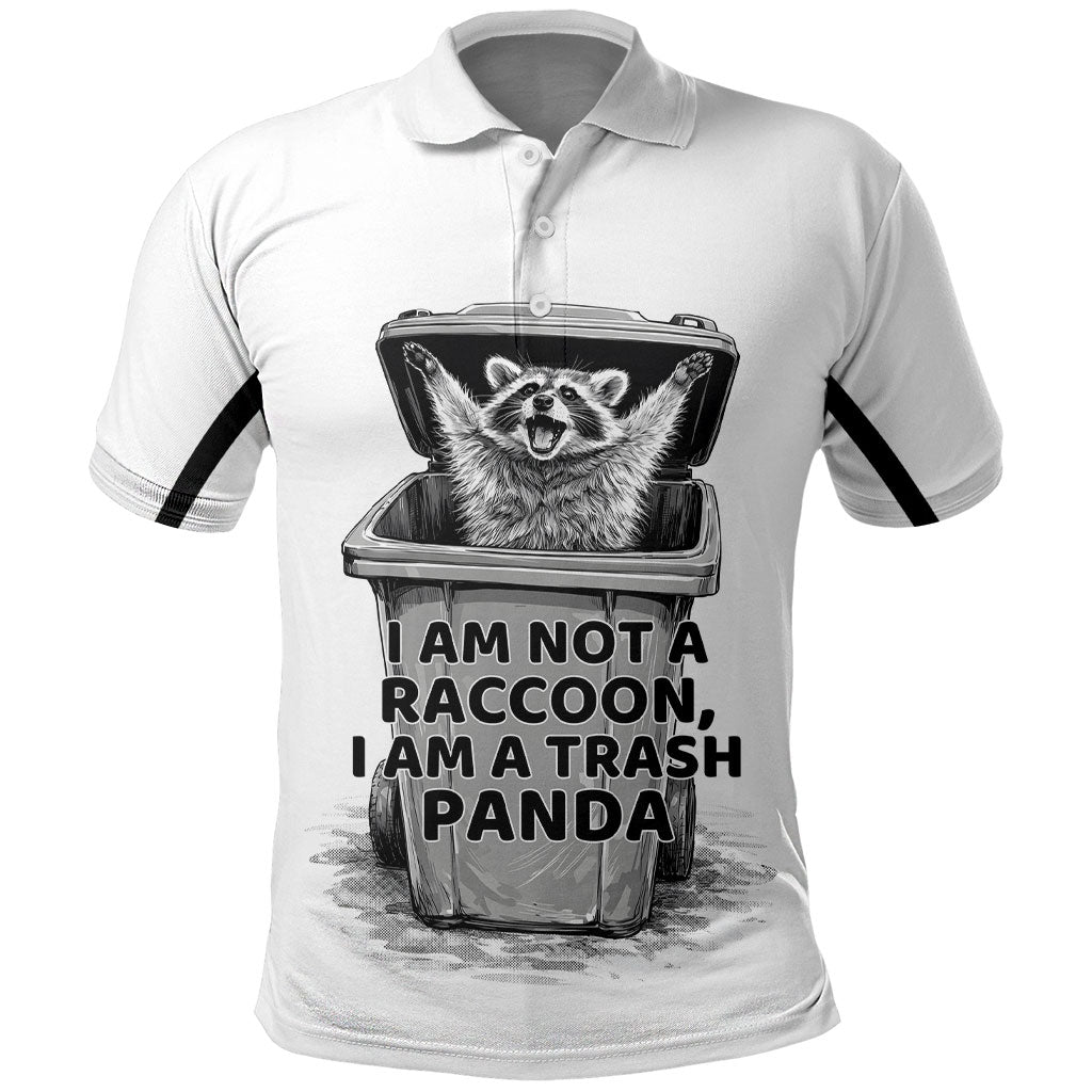 Raccoon I Am Not A Raccoon I Am A Trash Panda Polo Shirt Funny Animal Meme Grayscale Sketch Illustration