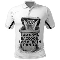 Raccoon I Am Not A Raccoon I Am A Trash Panda Polo Shirt Funny Animal Meme Grayscale Sketch Illustration