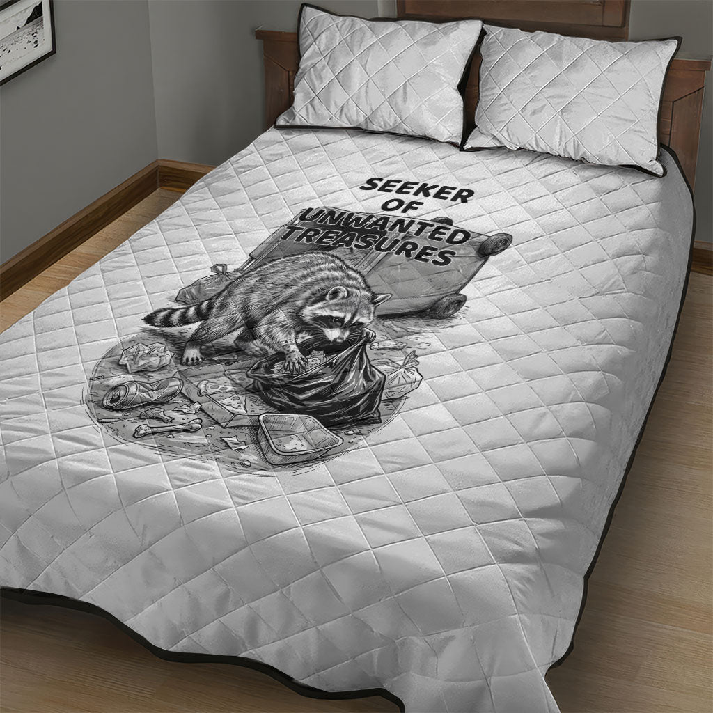 Raccoon I Am Not A Raccoon I Am A Trash Panda Quilt Bed Set Funny Animal Meme Grayscale Sketch Illustration