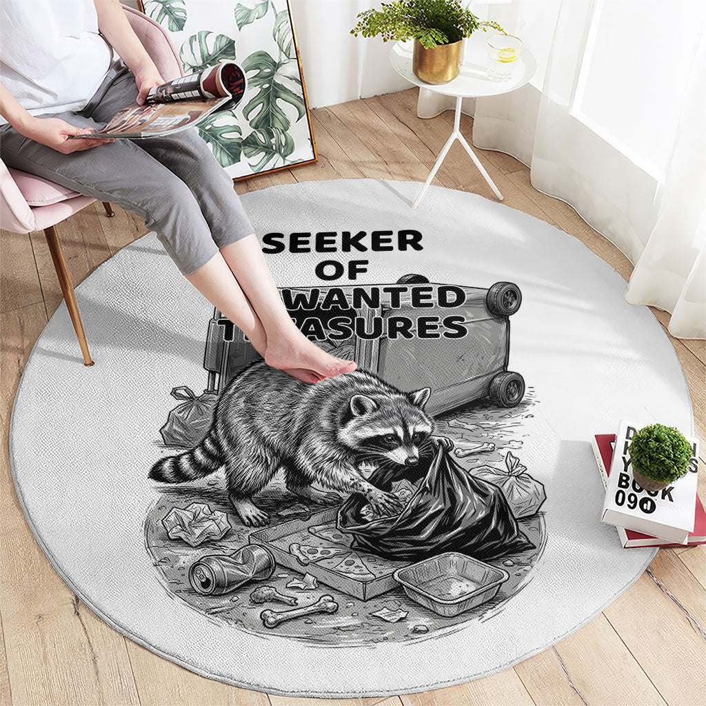 Raccoon I Am Not A Raccoon I Am A Trash Panda Round Carpet Funny Animal Meme Grayscale Sketch Illustration