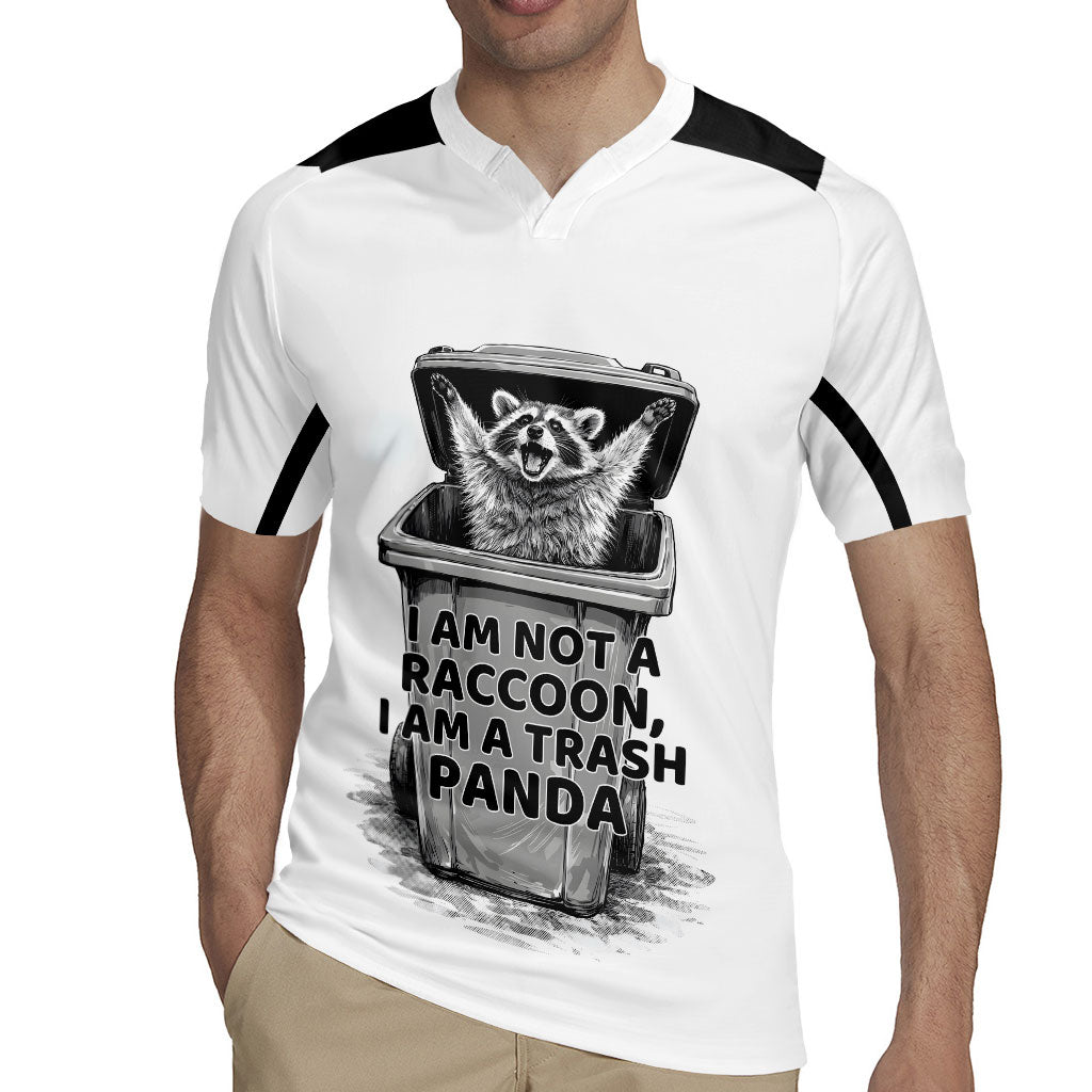 Raccoon I Am Not A Raccoon I Am A Trash Panda Rugby Jersey Funny Animal Meme Grayscale Sketch Illustration