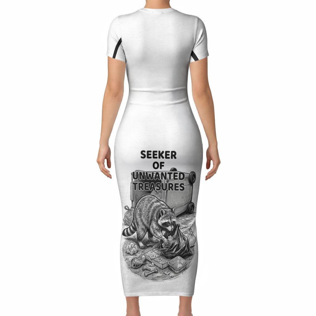 Raccoon I Am Not A Raccoon I Am A Trash Panda Short Sleeve Bodycon Dress Funny Animal Meme Grayscale Sketch Illustration