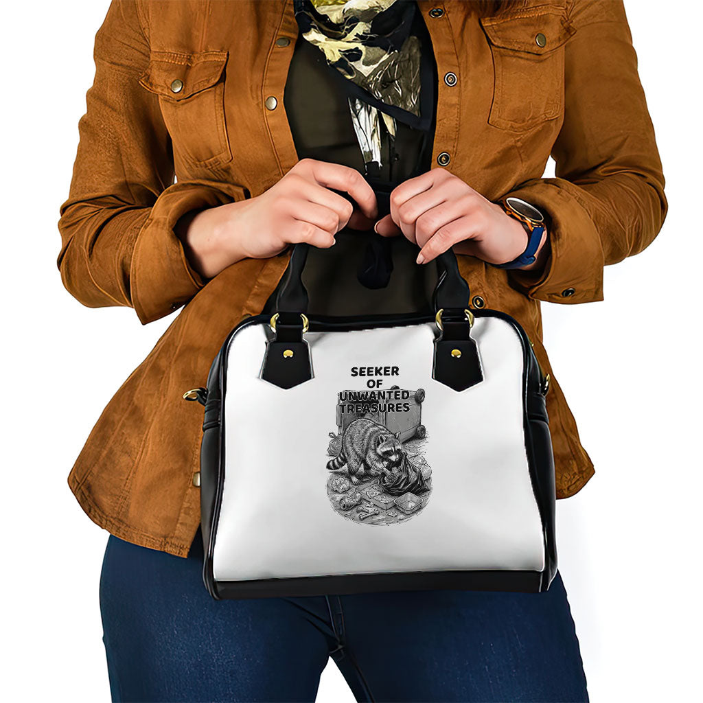 Raccoon I Am Not A Raccoon I Am A Trash Panda Shoulder Handbag Funny Animal Meme Grayscale Sketch Illustration