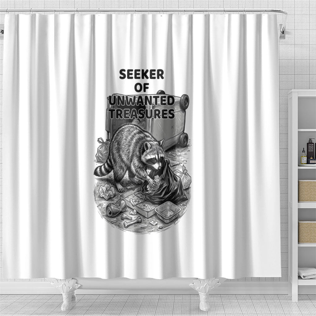 Raccoon I Am Not A Raccoon I Am A Trash Panda Shower Curtain Funny Animal Meme Grayscale Sketch Illustration
