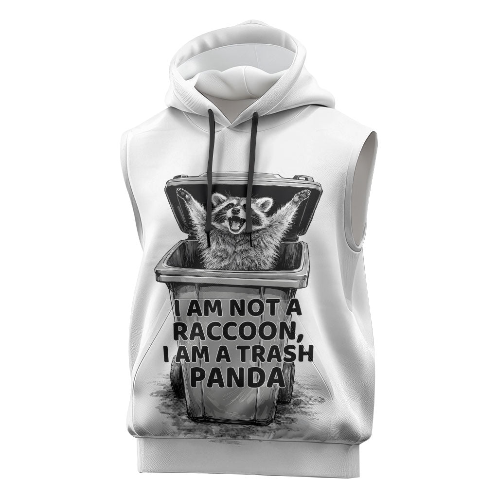 Raccoon I Am Not A Raccoon I Am A Trash Panda Sleeveless Hoodie Funny Animal Meme Grayscale Sketch Illustration