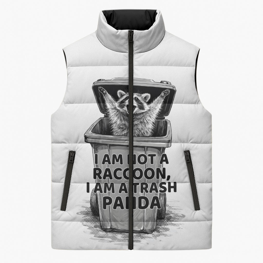 Raccoon I Am Not A Raccoon I Am A Trash Panda Sleeveless Puffer Jacket Funny Animal Meme Grayscale Sketch Illustration