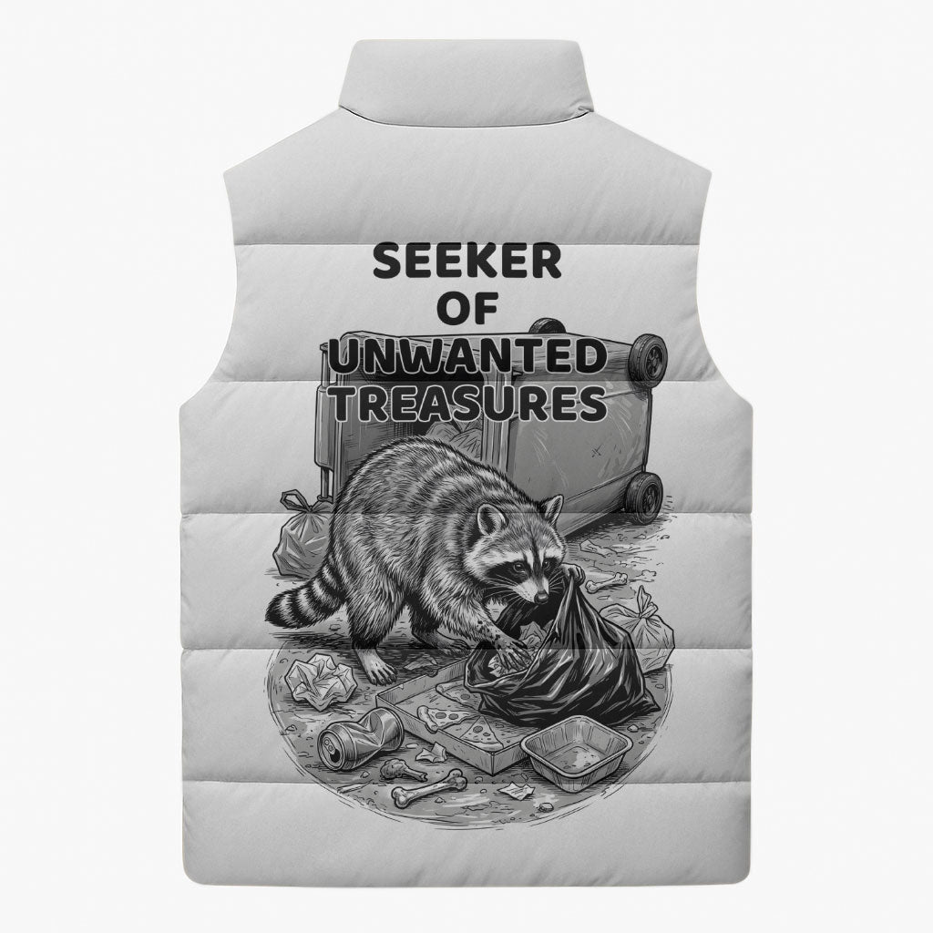 Raccoon I Am Not A Raccoon I Am A Trash Panda Sleeveless Puffer Jacket Funny Animal Meme Grayscale Sketch Illustration