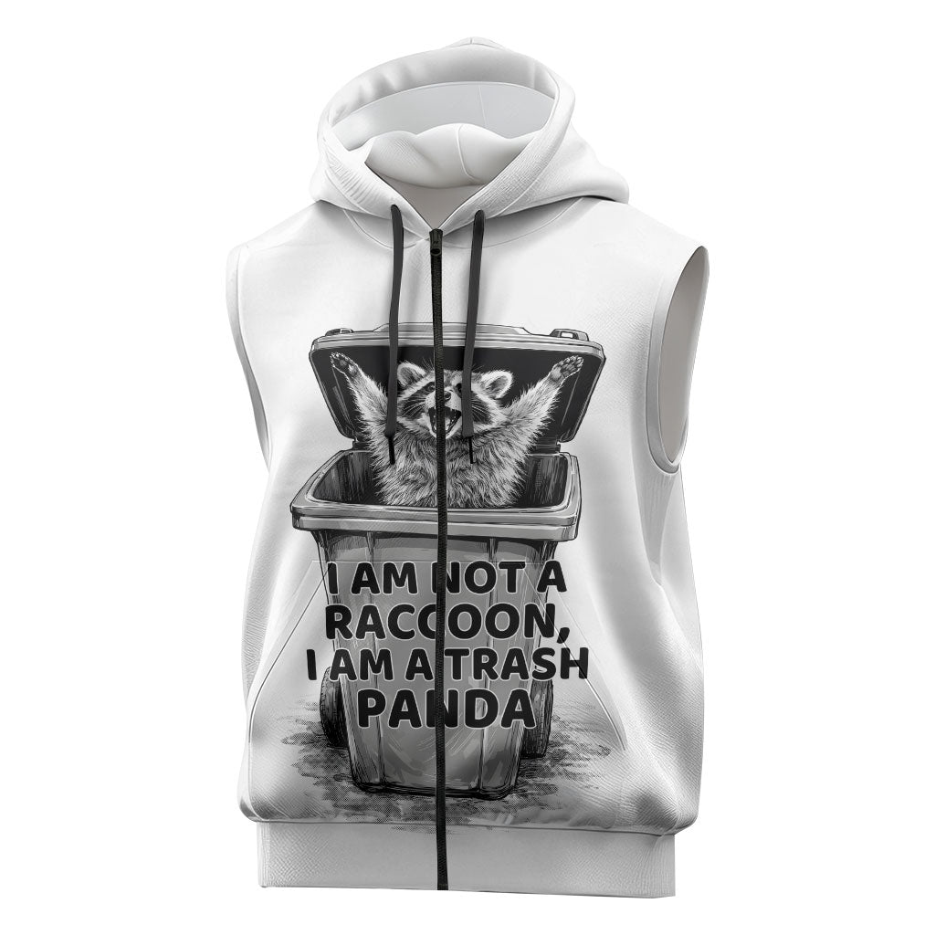 Raccoon I Am Not A Raccoon I Am A Trash Panda Sleeveless Zip Hoodie Funny Animal Meme Grayscale Sketch Illustration