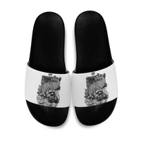 Raccoon I Am Not A Raccoon I Am A Trash Panda Slide Sandals Funny Animal Meme Grayscale Sketch Illustration