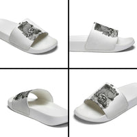 Raccoon I Am Not A Raccoon I Am A Trash Panda Slide Sandals Funny Animal Meme Grayscale Sketch Illustration