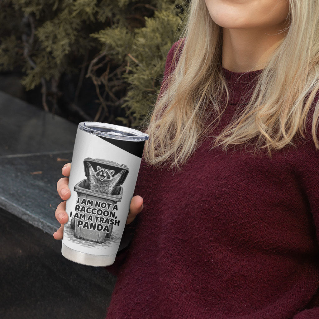 Raccoon I Am Not A Raccoon I Am A Trash Panda Tumbler Cup Funny Animal Meme Grayscale Sketch Illustration