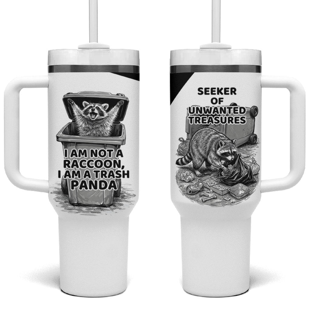 Raccoon I Am Not A Raccoon I Am A Trash Panda Tumbler With Handle Funny Animal Meme Grayscale Sketch Illustration