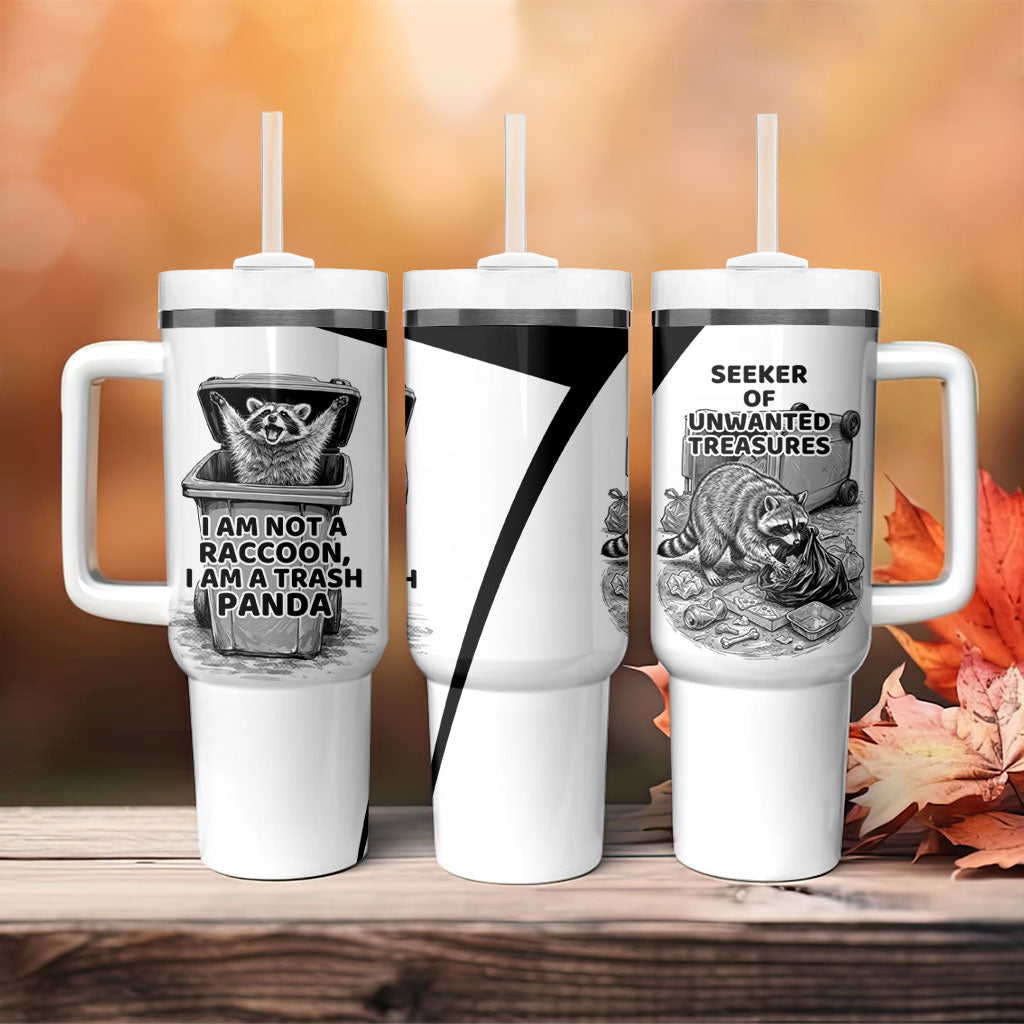 Raccoon I Am Not A Raccoon I Am A Trash Panda Tumbler With Handle Funny Animal Meme Grayscale Sketch Illustration