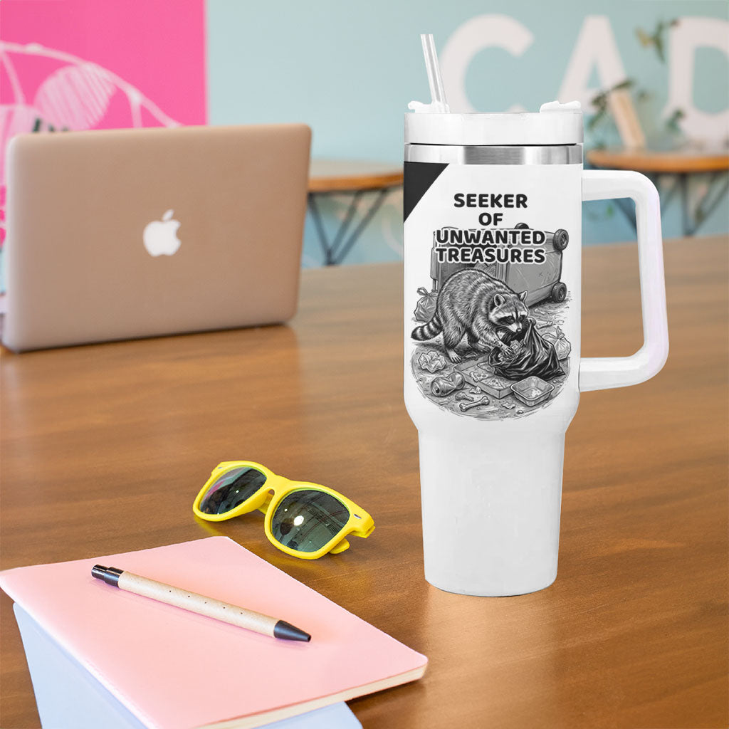 Raccoon I Am Not A Raccoon I Am A Trash Panda Tumbler With Handle Funny Animal Meme Grayscale Sketch Illustration