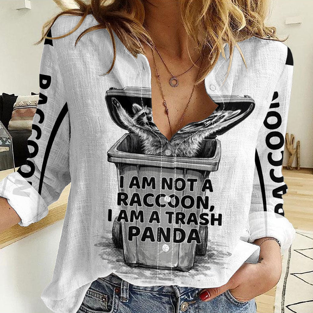 Raccoon I Am Not A Raccoon I Am A Trash Panda Women Casual Shirt Funny Animal Meme Grayscale Sketch Illustration