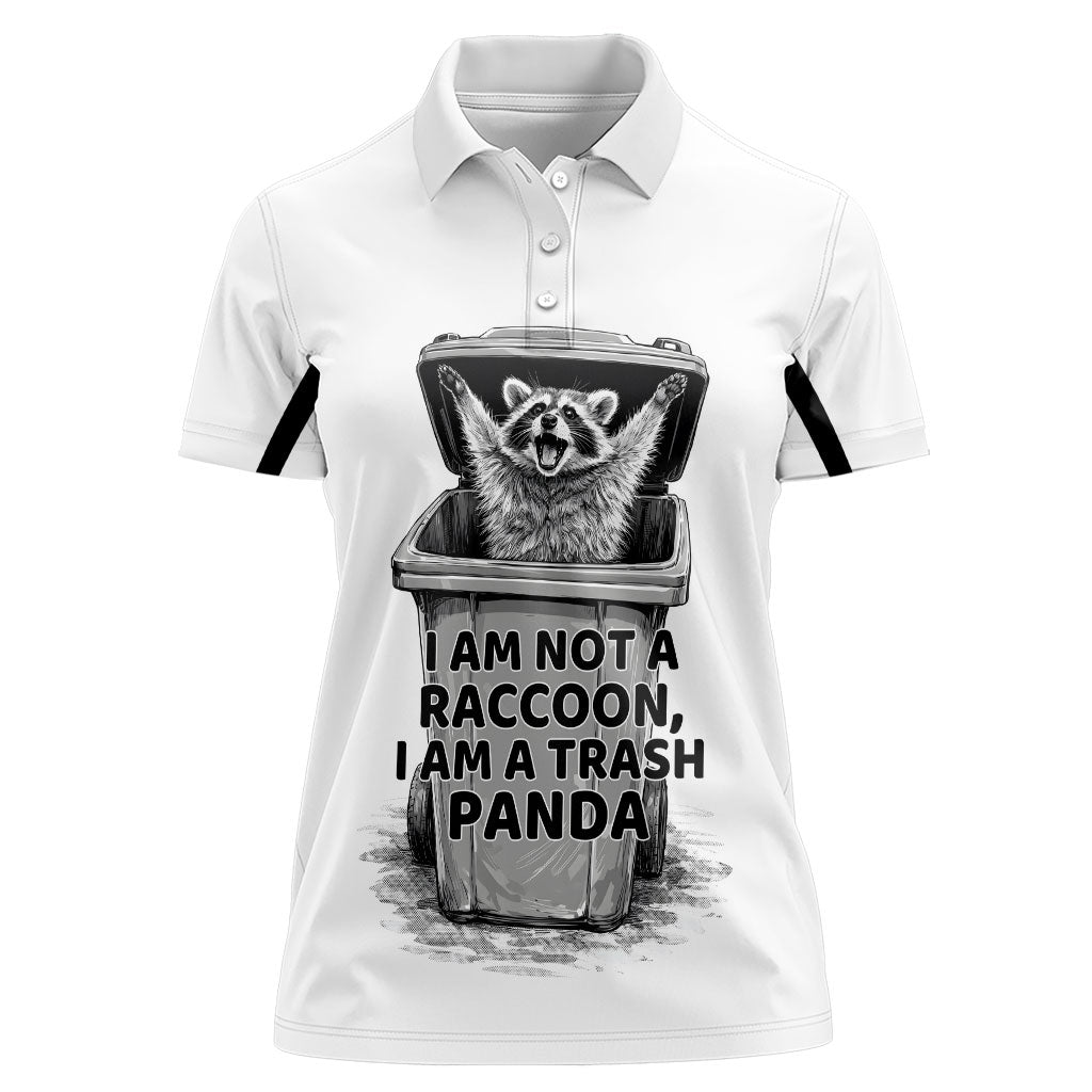 Raccoon I Am Not A Raccoon I Am A Trash Panda Women Polo Shirt Funny Animal Meme Grayscale Sketch Illustration