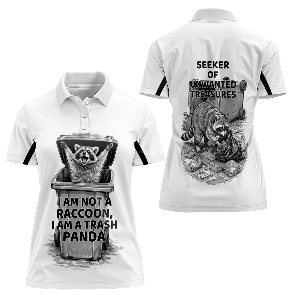 Raccoon I Am Not A Raccoon I Am A Trash Panda Women Polo Shirt Funny Animal Meme Grayscale Sketch Illustration