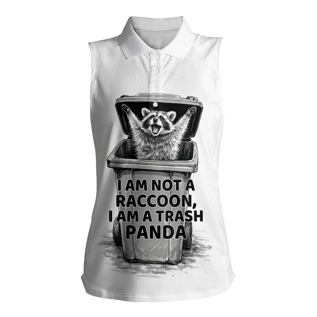Raccoon I Am Not A Raccoon I Am A Trash Panda Women Sleeveless Polo Shirt Funny Animal Meme Grayscale Sketch Illustration