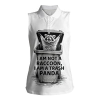 Raccoon I Am Not A Raccoon I Am A Trash Panda Women Sleeveless Polo Shirt Funny Animal Meme Grayscale Sketch Illustration