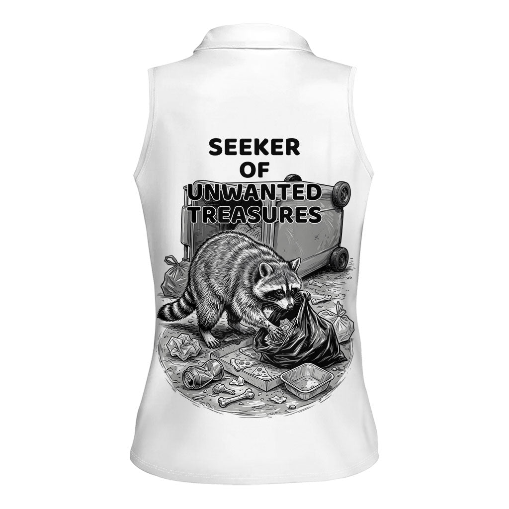 Raccoon I Am Not A Raccoon I Am A Trash Panda Women Sleeveless Polo Shirt Funny Animal Meme Grayscale Sketch Illustration