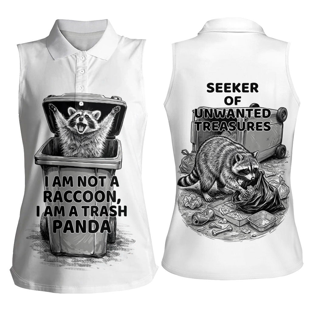 Raccoon I Am Not A Raccoon I Am A Trash Panda Women Sleeveless Polo Shirt Funny Animal Meme Grayscale Sketch Illustration