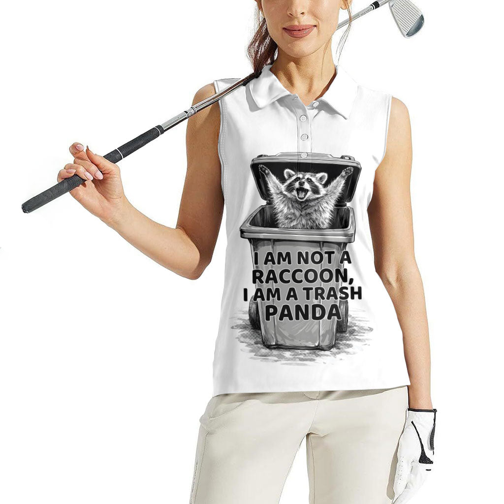Raccoon I Am Not A Raccoon I Am A Trash Panda Women Sleeveless Polo Shirt Funny Animal Meme Grayscale Sketch Illustration